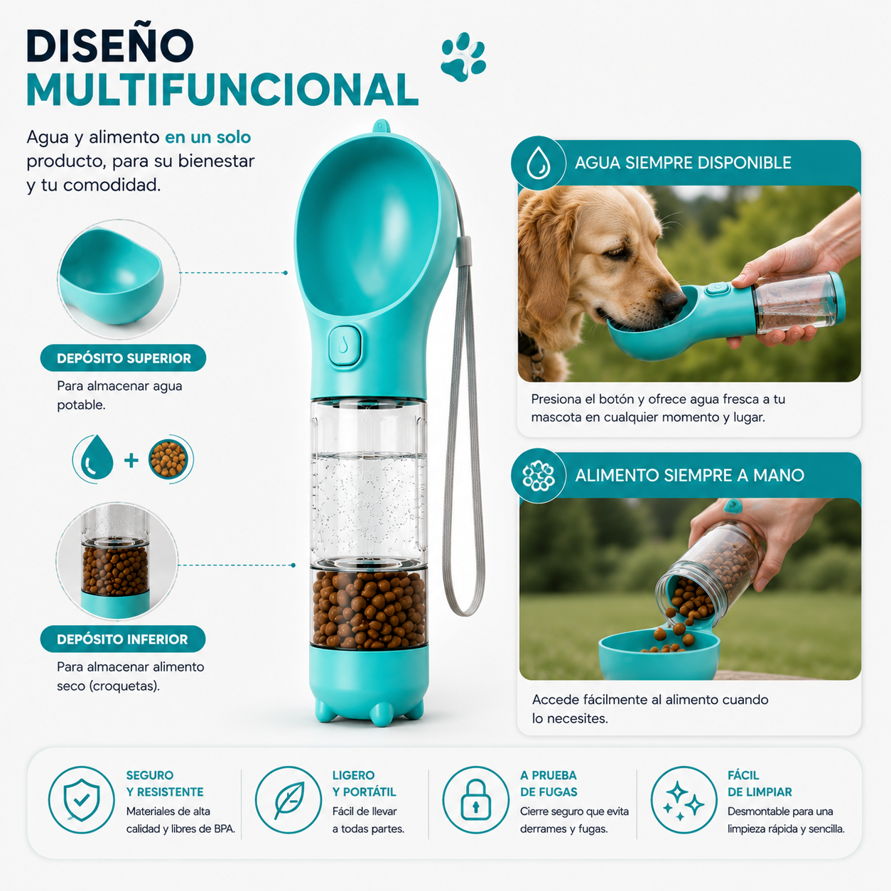BOTELLA MULTIFUNCIONAL PARA MASCOTAS 2 EN 1