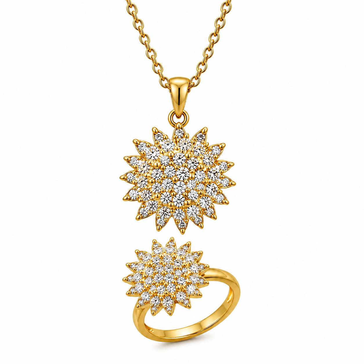 SET GIRASOL DE LUJO: COLLAR Y ANILLO BRILLANTE