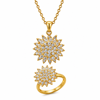 SET GIRASOL DE LUJO: COLLAR Y ANILLO BRILLANTE
