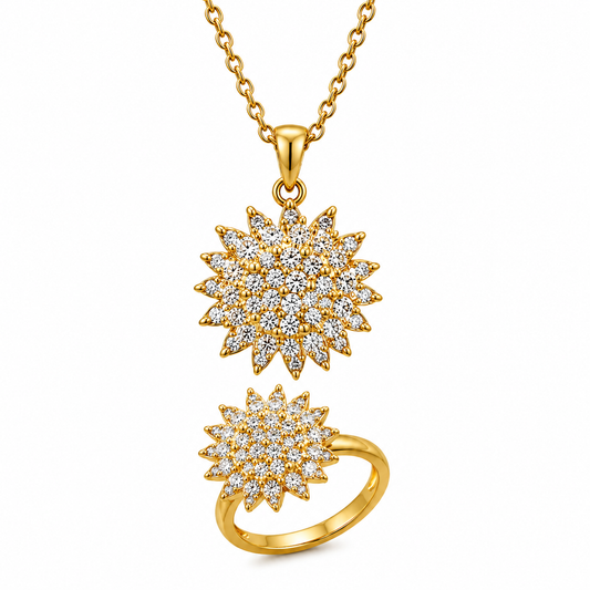 SET GIRASOL DE LUJO: COLLAR Y ANILLO BRILLANTE